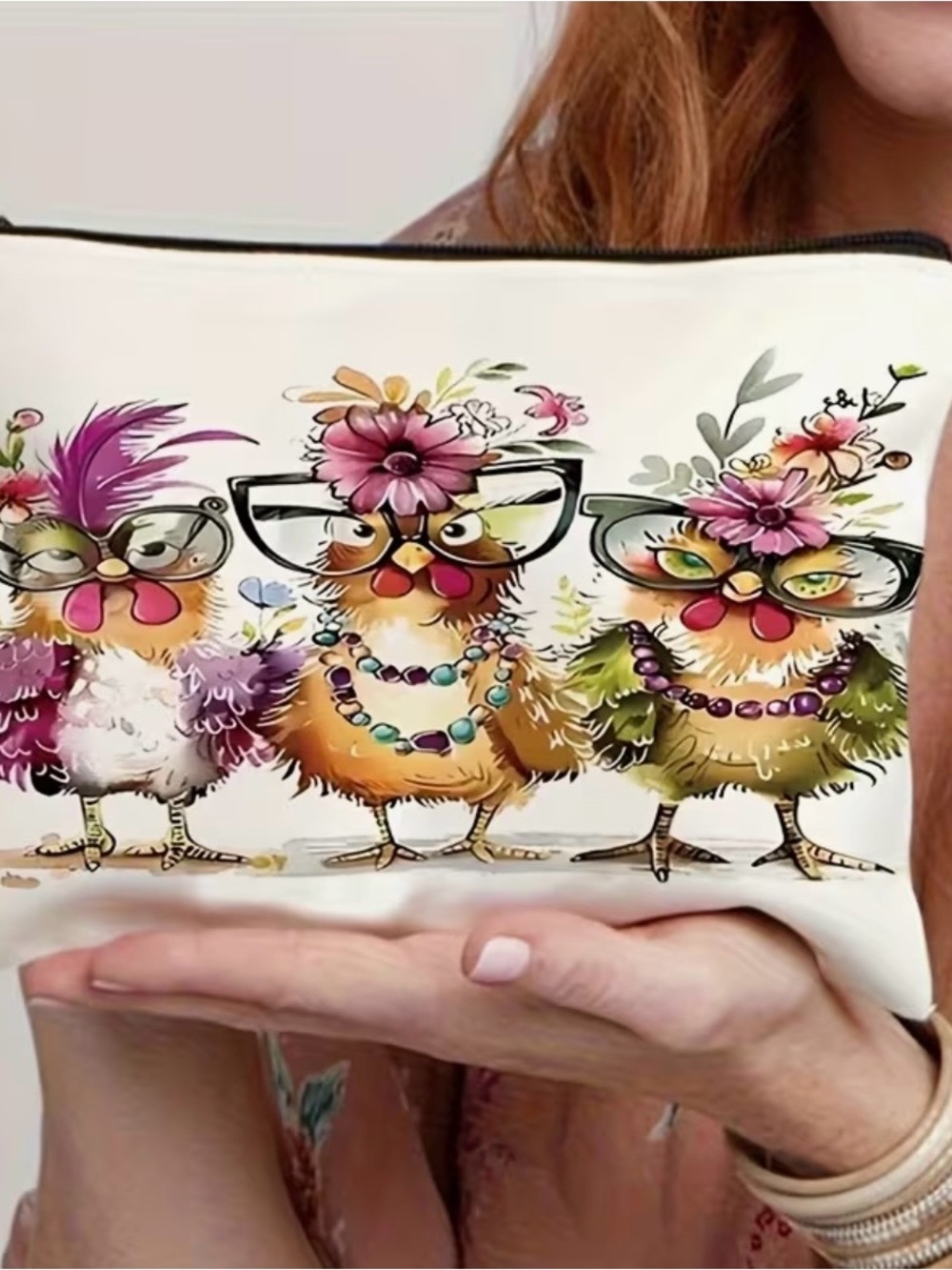 Floral Chick Cosmetic Pouch -Ivory